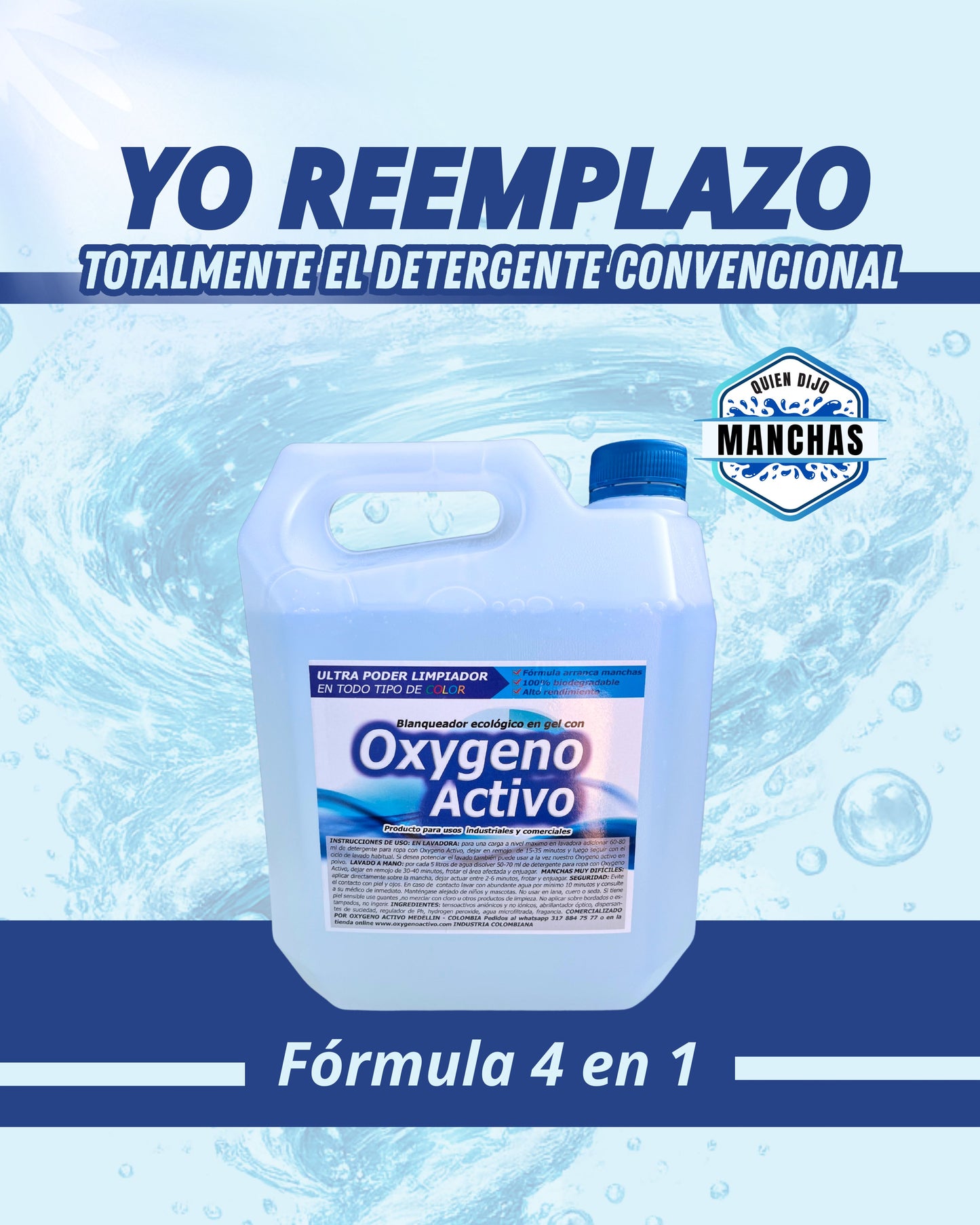Detergente Oxygeno activo en gel x galón (4 Litros)