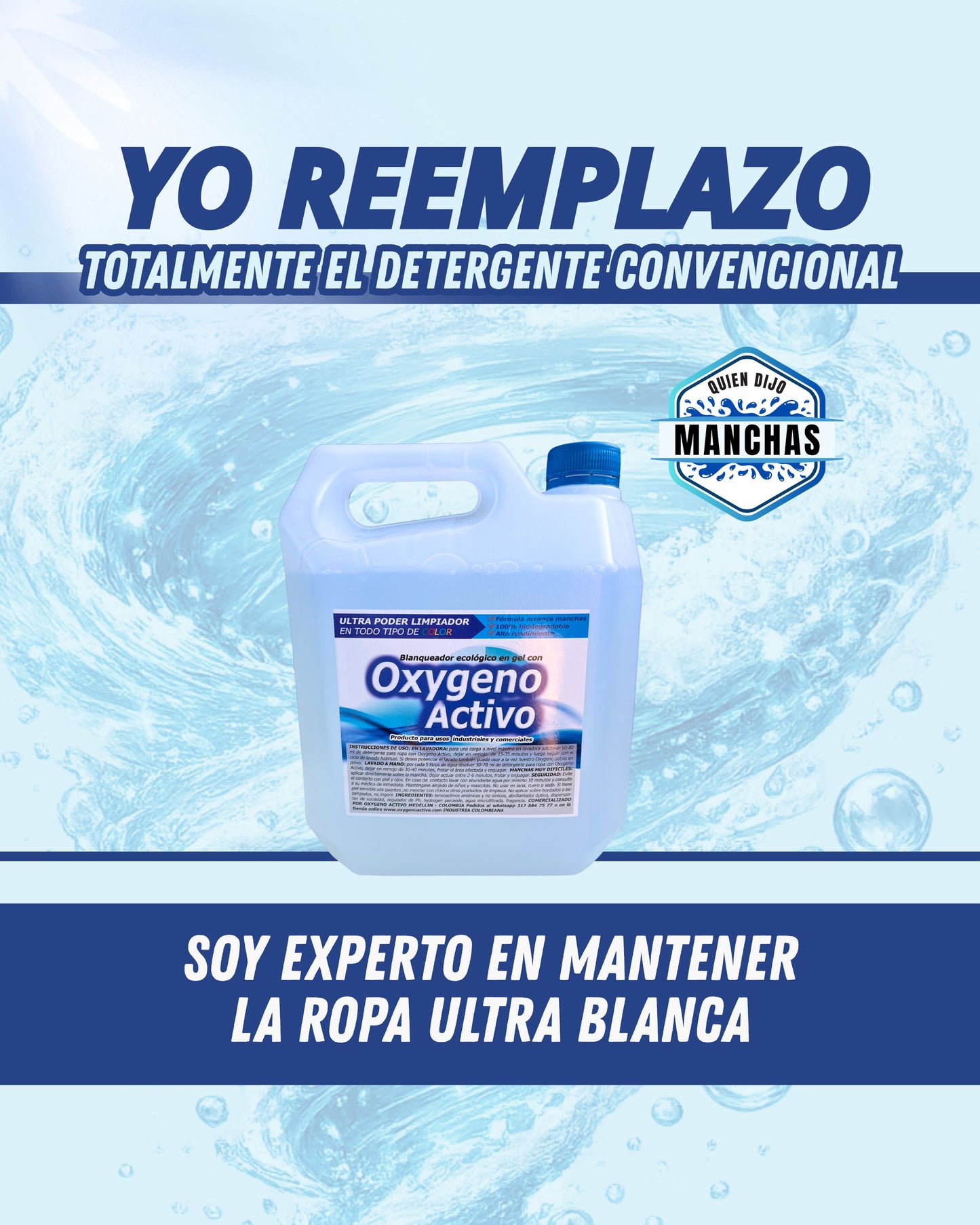 Detergente Oxygeno activo en gel x galón (4 Litros)