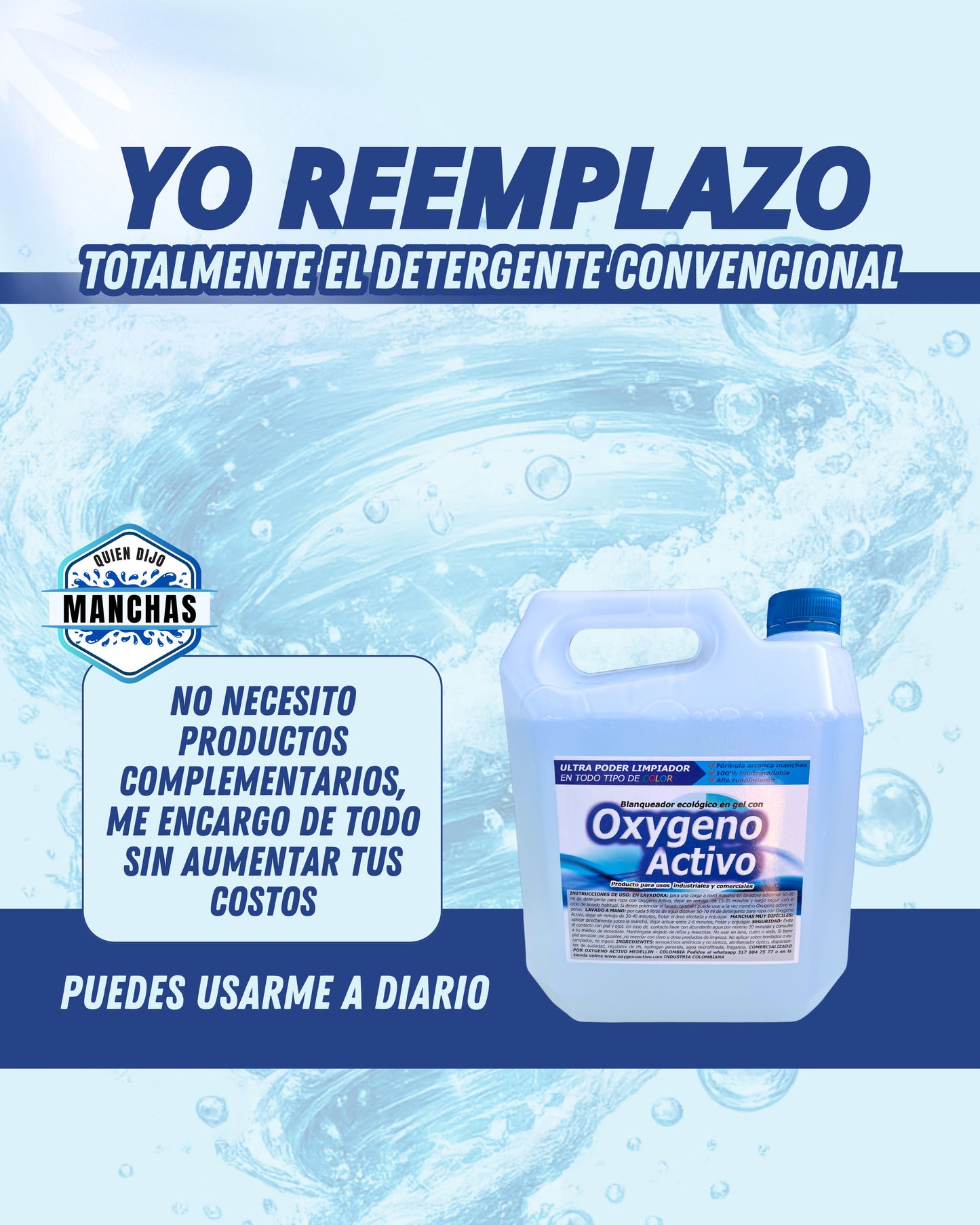 Detergente Oxygeno activo en gel x galón (4 Litros)